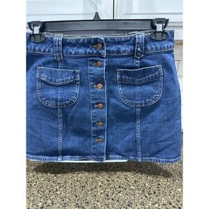 Madewell‎ Denim Mini Skirt Button Front Stretched 8